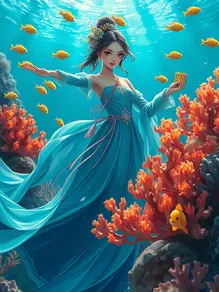 Dancing in the underwater wonderland illuminated by moonlight