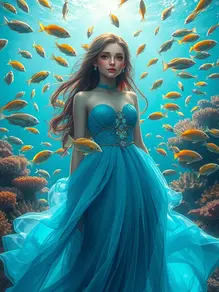 Ijo alayeye ti o wa ni ijinle okun ati ala ti o ni irisi imọlẹ irawọ.