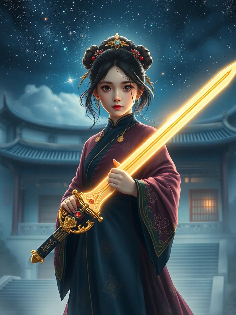 夜晚的星空下古宫殿的秘密