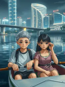 نور قایق نقره‌ای در سطح دریاچه کهکشان