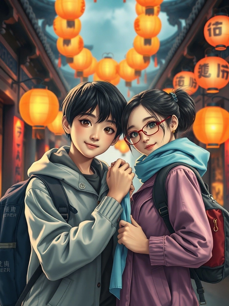 燈火長街之中雙影渡夢橋